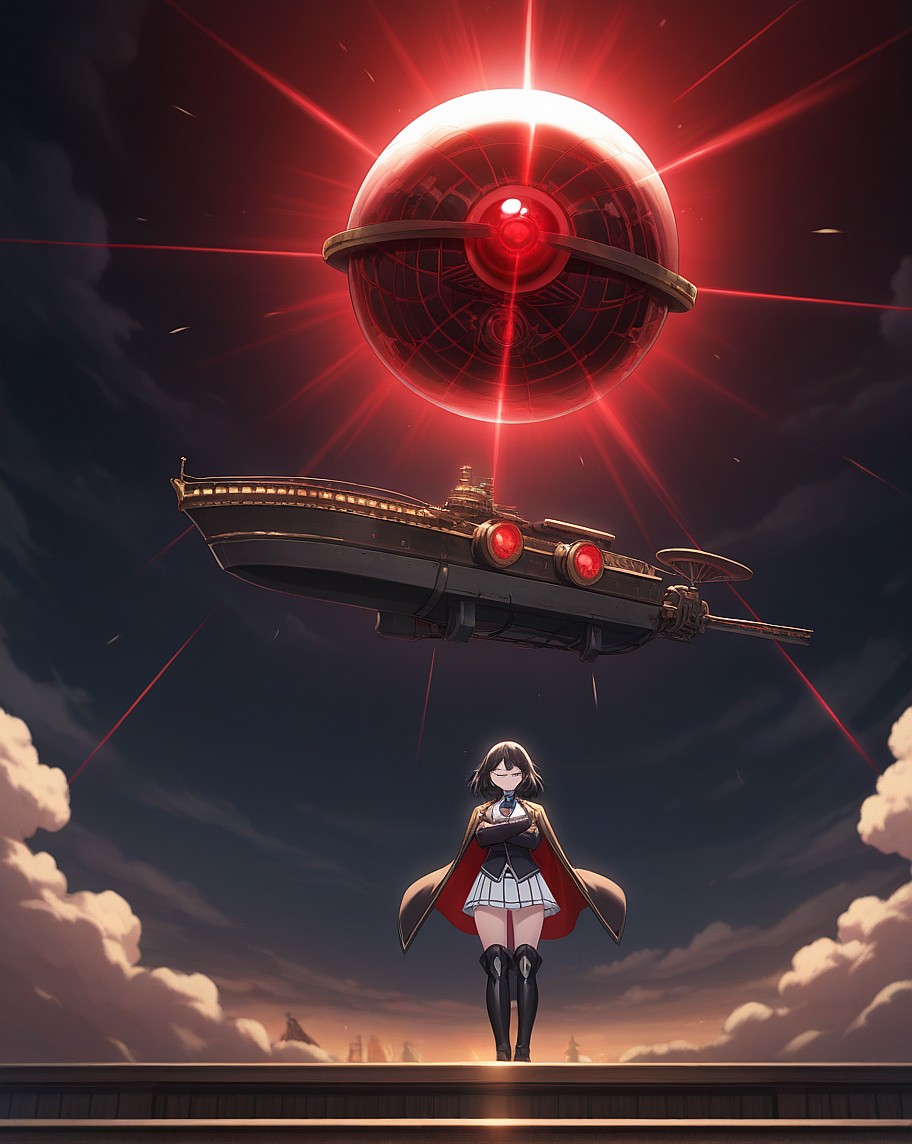 Anime Academy Girl with Airship Fantasy Scene — AI Anime