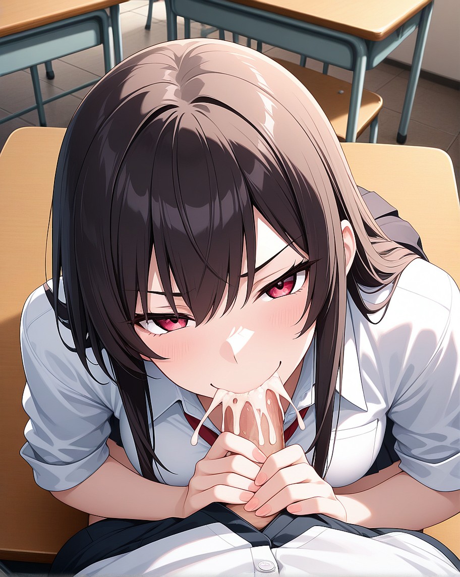Anime Schoolgirl Blowjob Facial in Classroom — AI Hentai