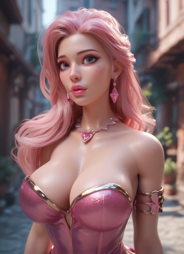 Pink-Haired Bimbo Princess in Corset — AI 3D Render