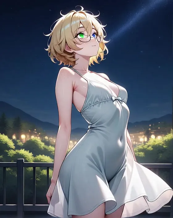 Blonde Anime Girl Making a Wish Under Stars — AI Anime