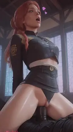 Redhead in Uniform Riding Cowgirl — AI 3D Rendered