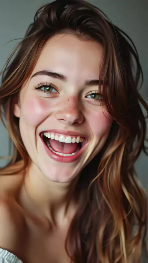 Laughing Brunette Girl Portrait Close-Up — AI Realistic