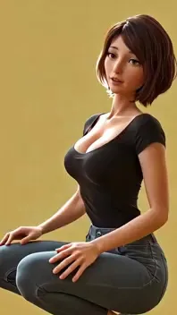 3D Brunette Woman Strip Dance Breast Reveal — AI 3D