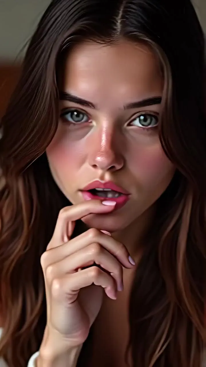 Skinny Brunette Girl Posing Nude in Bedroom — AI Realistic
