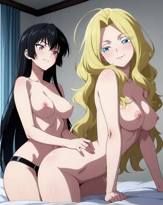 Blonde and Black-Haired Anime Girls Nude Together — AI Hentai