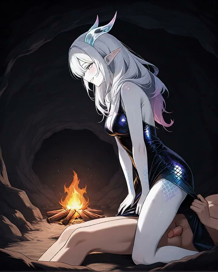 Horned Elf Girl Cowgirl Ride in Cave — AI Hentai Video